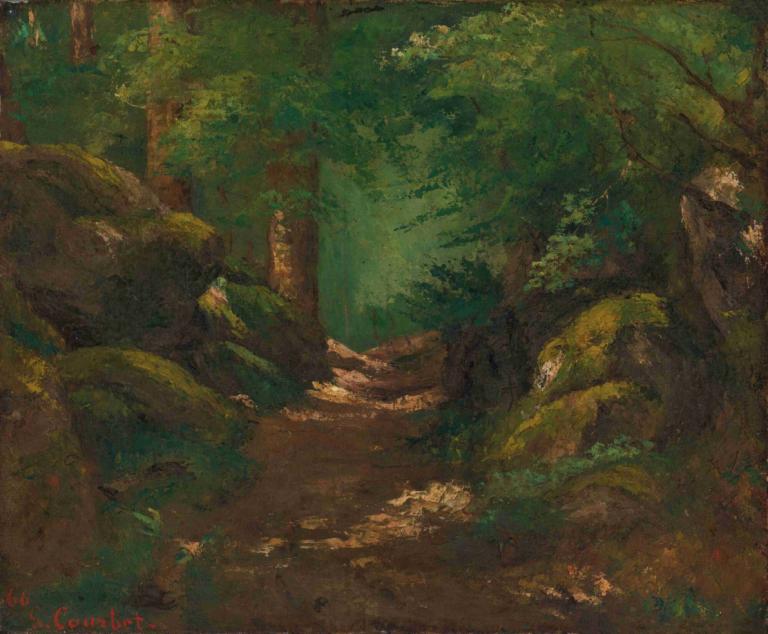 La Clairière,Gustave Courbet,Oil Painting,Oil Painting, nature, no humans, scenery, forest, outdoors, tree