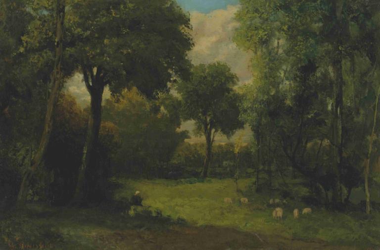 La Clairière,Gustave Courbet,Oil Painting,Oil Painting, scenery, outdoors, tree, no humans, sky, nature