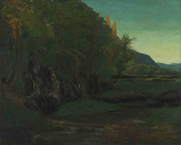 Landscape From Jura,Gustave Courbet,Oil Painting,Oil Painting, scenery, no humans, outdoors, nature, tree