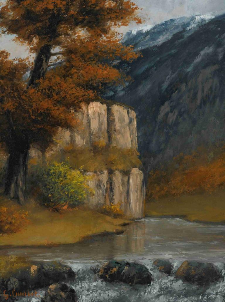 Landscape Near Ornans,Gustave Courbet,Oil Painting,Oil Painting, no humans, scenery, outdoors, tree, water