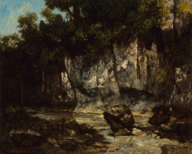 Landscape with stag,Paisaje con ciervo,Gustave Courbet,Pintura al óleo,Pintura al óleo, no humanos