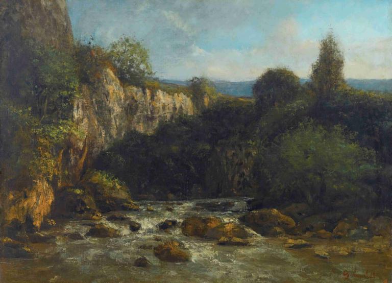 Les Gorges De La Loue,Gustave Courbet,Yağlı boya,Yağlı boya, insan yok, manzara, açık havada, gün, doğa, ağaç