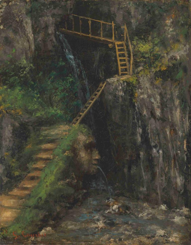 Les Gorges des Saillon,Gargantas del Saillon,Gustave Courbet,Pintura al óleo,Pintura al óleo, escaleras