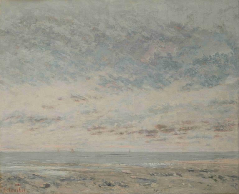 Low Tide at Trouville,Marea baja en Trouville,Gustave Courbet,Pintura al óleo,Pintura al óleo, no humanos