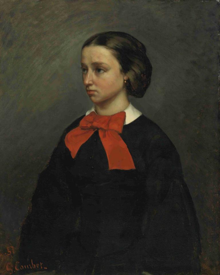 Mademoiselle Jacquet,Gustave Courbet,Ölgemälde,Ölgemälde, 1Mädchen, Solo, Ohrringe, Schmuck, Bogen