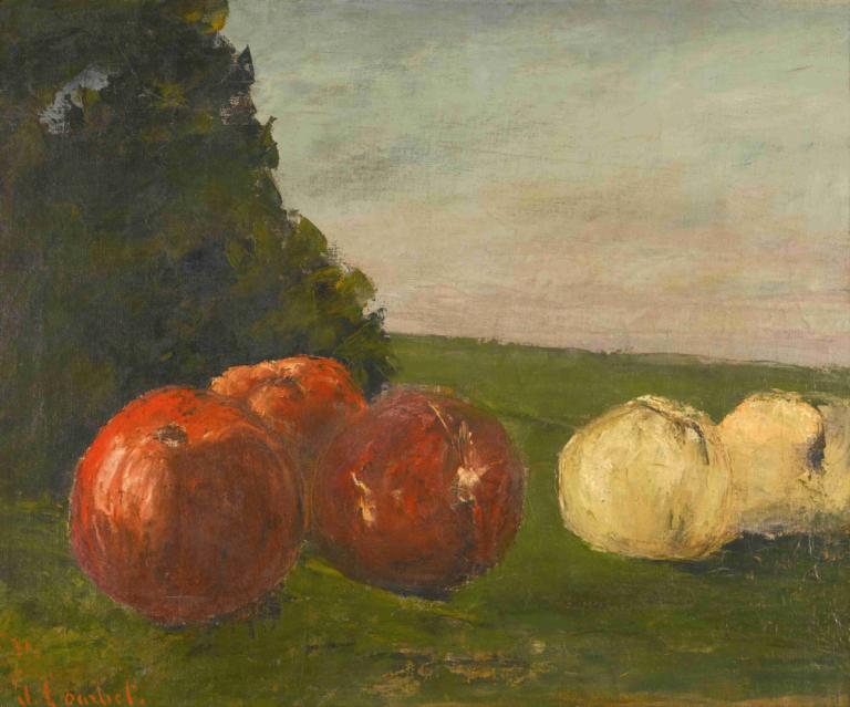 Nature morte,Stillleben,Gustave Courbet,Ölgemälde,Ölgemälde, keine Menschen, Essen, draußen, Baum, Obst