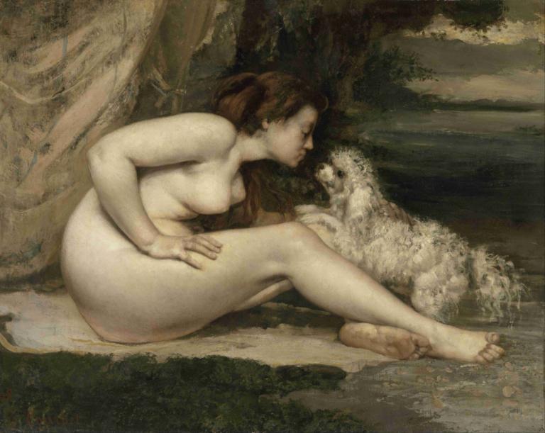 Nude Woman With A Dog,Wanita telanjang dengan seekor anjing,Gustave Courbet,Lukisan cat minyak