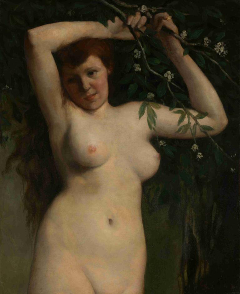 Nude with Flowering Branch,Telanjang dengan Cabang Berbunga,Gustave Courbet,Lukisan cat minyak