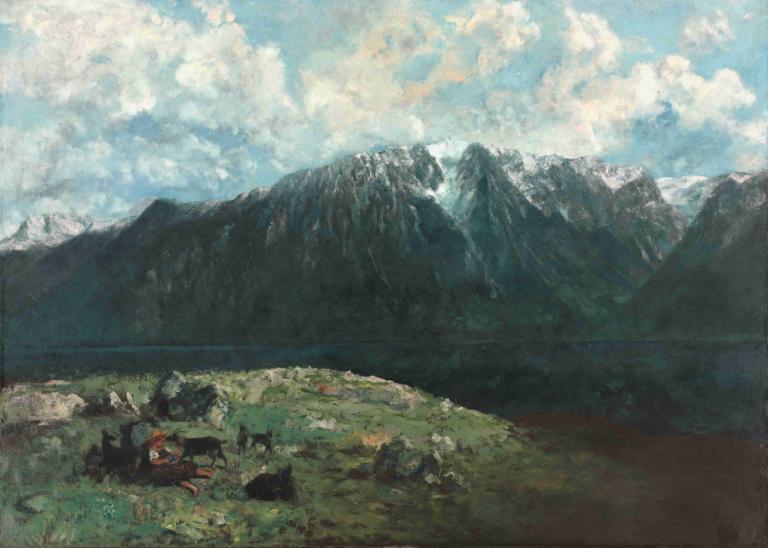 Panoramic View of the Alps, Les Dents du Midi,阿爾卑斯山全景，迷你山盡收眼底,Gustave Courbet,古斯塔夫·庫爾貝,油畫,油畫, 戶外, 風景, 天空, 雲