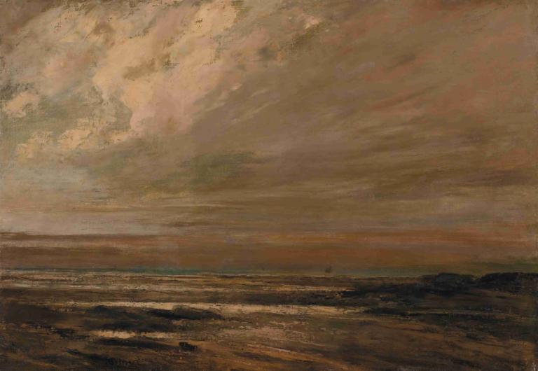 Paysage Marin, Environs De Trouville,海景、トゥルーヴィル周辺,Gustave Courbet,ギュスターヴ・クールベ,油絵,油絵, 人間がいない, 景色, 屋外, 雲, 空