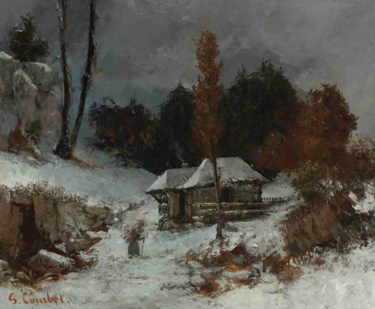 Porteuse De Fagots Dans Un Paysage De Neige,Bærer Av Fagots I Et Snølandskap,Gustave Courbet,Oljemaleri