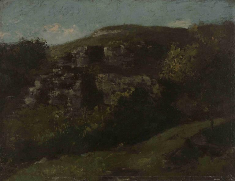 Rochers À Ornans,奥尔南斯的岩石,Gustave Courbet,古斯塔夫-库尔贝,油画,油画, 没有人类, 户外, 风景, 天空, 草, 云, 天, 树, 景观, 自然