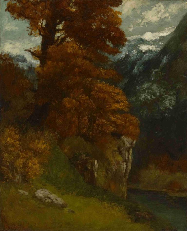 The Glen at Ornans (Bords du Doubs; Effet d’Automne),奥尔南的幽谷（杜布河畔；秋季效果图）,Gustave Courbet,古斯塔夫-库尔贝,油画,油画, 没有人类