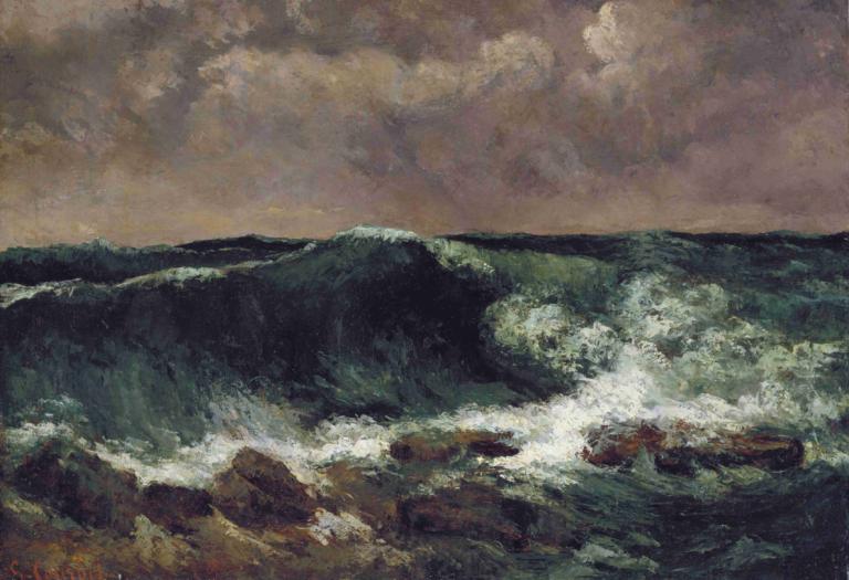 The Wave,浪潮,Gustave Courbet,古斯塔夫-库尔贝,油画,油画, 没有人类, 波浪, 风景, 云, 户外, 海洋, 天空, 多云的天空, 水, 传统媒体