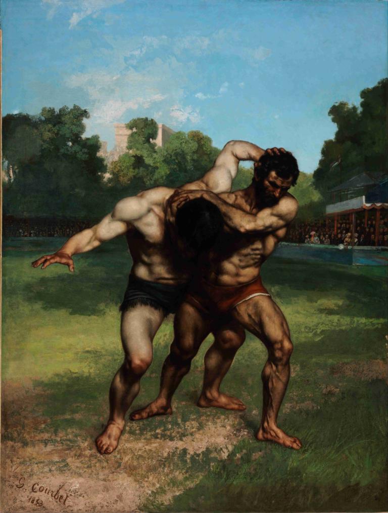 The Wrestlers,Die Ringer,Gustave Courbet,Ölgemälde,Ölgemälde, mehrere Jungen, 2 Jungs, männlicher Fokus