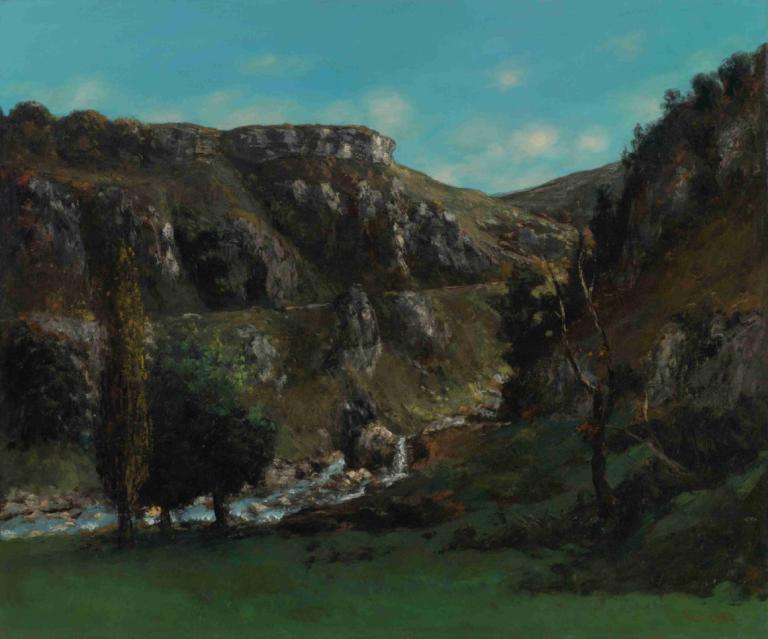 Vallée De La Loue Près Mouthiers-Haute-Pierre,穆蒂埃-奥特皮埃尔附近的拉路山谷,Gustave Courbet,古斯塔夫-库尔贝,油画,油画, 没有人类, 风景, 户外