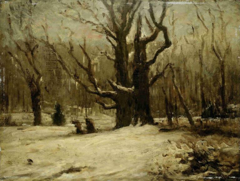 Winter Landscape,冬季景观,Gustave Courbet,古斯塔夫-库尔贝,油画,油画, 树, 风景, 光秃秃的树, 没有人类, 户外, 传统媒体, 自然, 雪, 森林