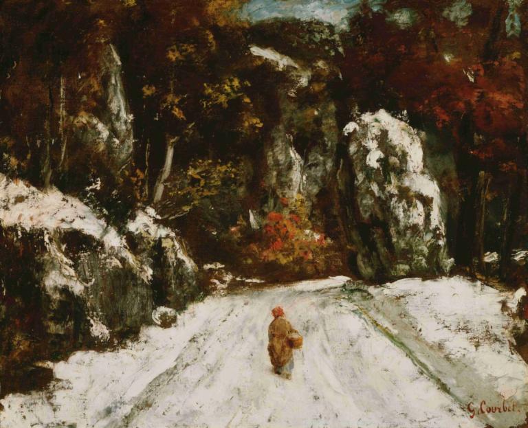 Winter in the Jura,汝拉的冬天,Gustave Courbet,古斯塔夫-库尔贝,油画,油画, 独奏, 户外, 1男孩, 树, 风景, 男性焦点, 日本衣服, 和服, 自然, 从后面, 假传统媒体