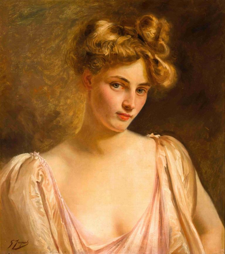 A blonde beauty,Una belleza rubia,Gustave Jean Jacquet,Pintura al óleo,Pintura al óleo, 1 chica, solo