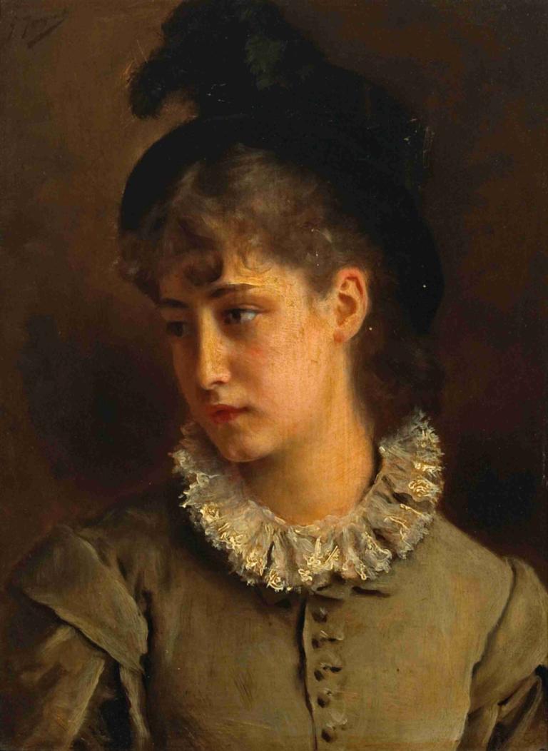 A solemn beauty,Una bellezza solenne,Gustave Jean Jacquet,Pittura ad olio,Pittura ad olio, assolo, 1 ragazza