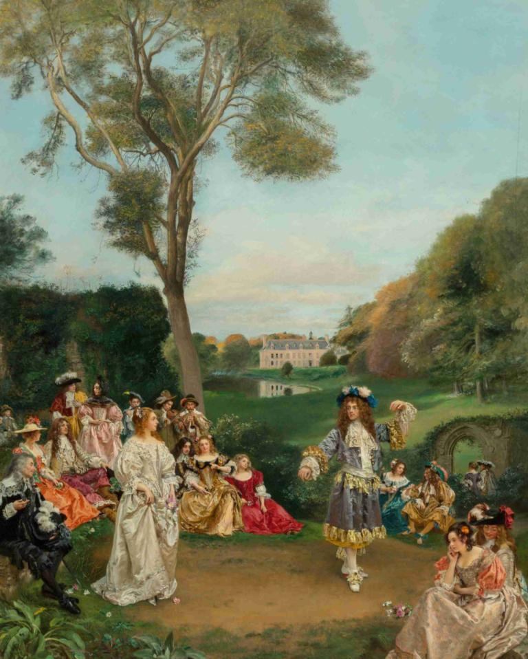 La danse, Château de Kerduel, Comte de Champagny,Gustave Jean Jacquet,Oil Painting,Oil Painting, tree