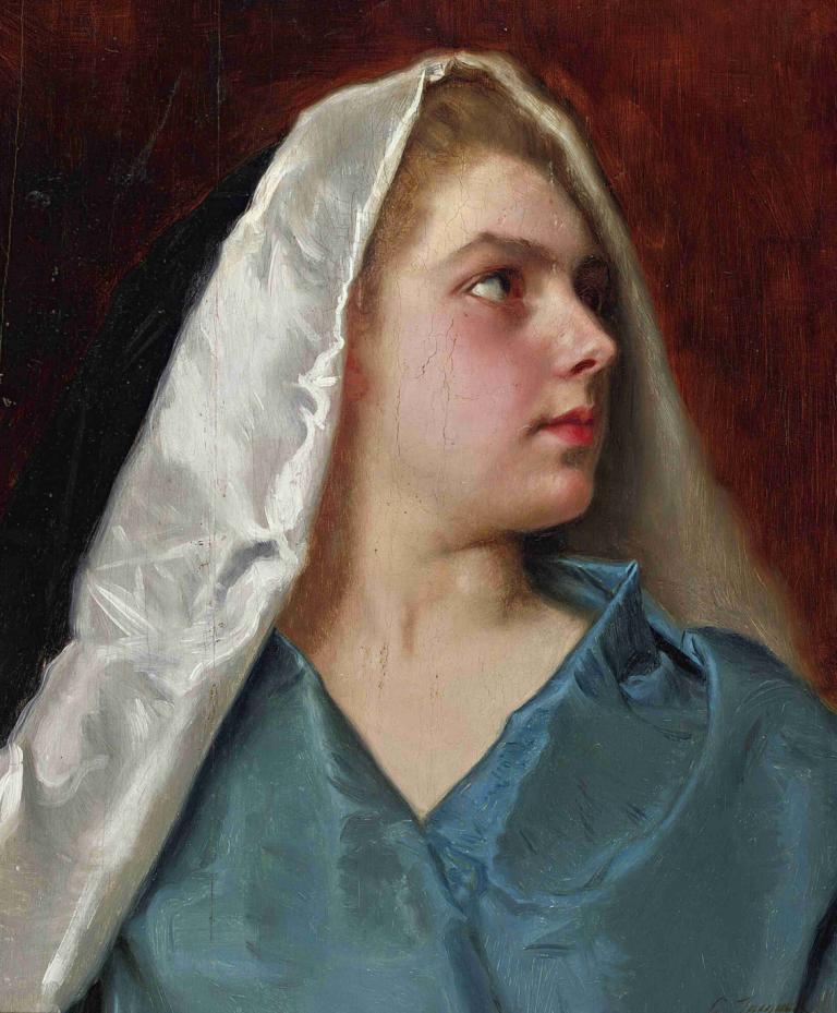 Woman With A Mantle,Kvinde med en kappe,Gustave Jean Jacquet,Oliemaleri,Oliemaleri, solo, realistisk