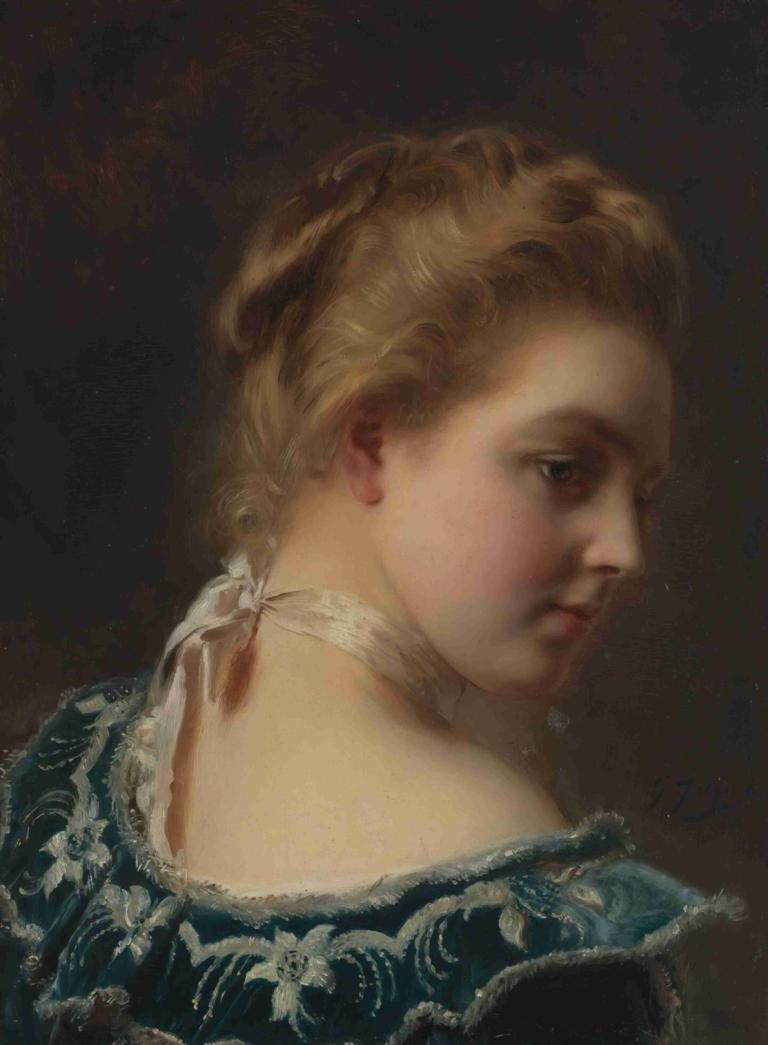 Young Beauty In A Green Dress,녹색 드레스를 입은 젊은 미녀,Gustave Jean Jacquet,구스타브 장 자케,오일 페인팅,오일 페인팅, 독주, 블론드 헤어