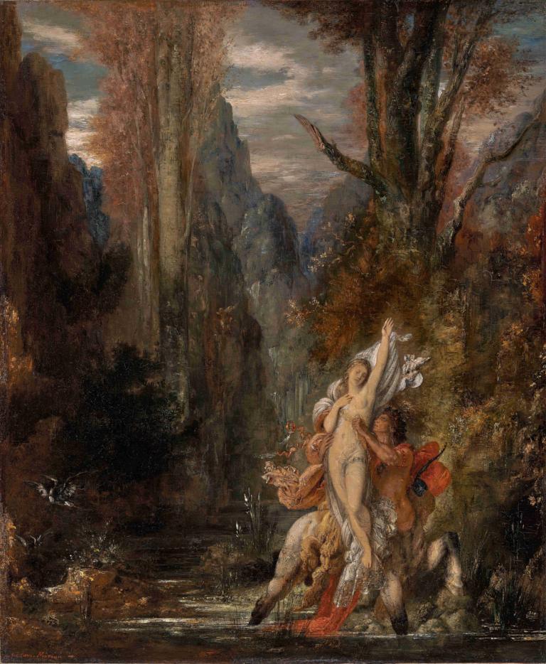 Dejanira (Autumn),Gustave Moreau,Oil Painting,Oil Painting, fine art parody, breasts, 1girl, tree, outdoors