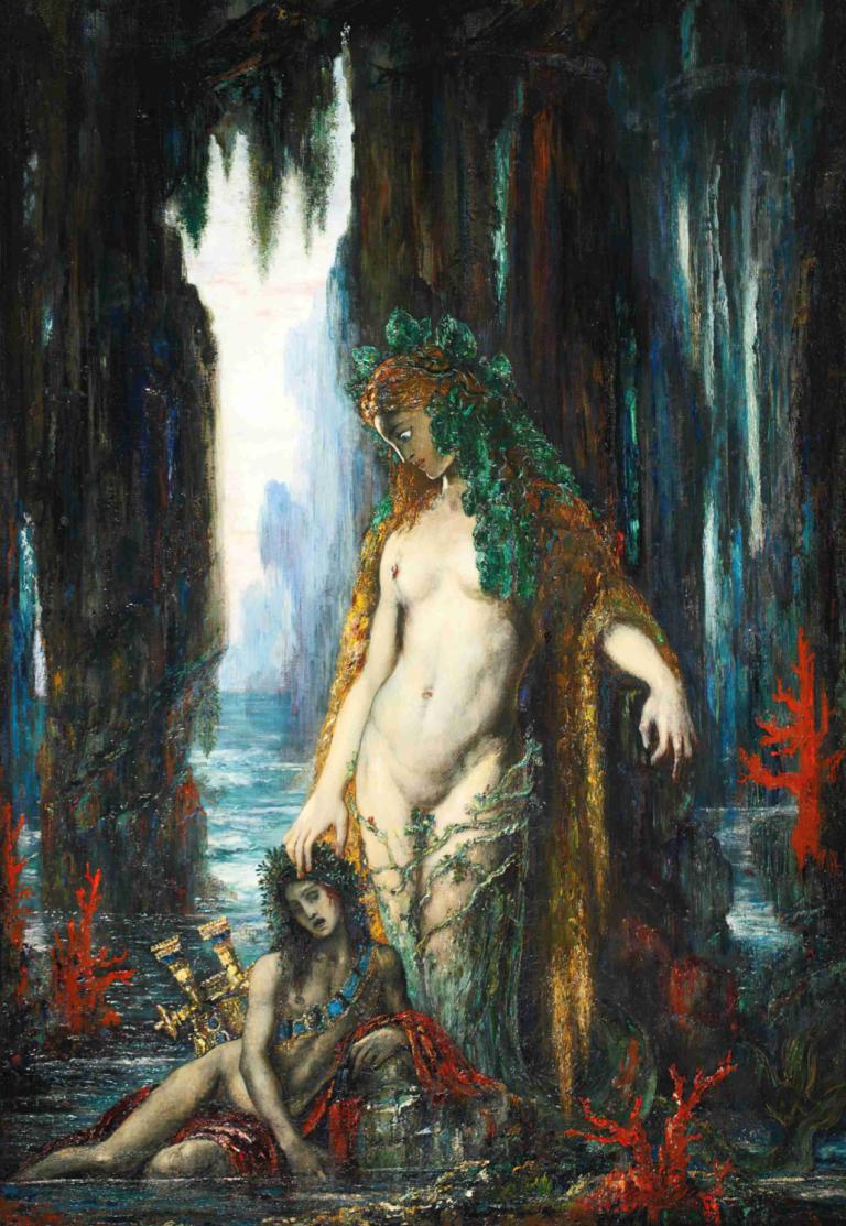 Le Poète Et La Sirène, 1893,De dichter en de sirene, 1893,Gustave Moreau,Olieverf,Olieverf, water, tepels