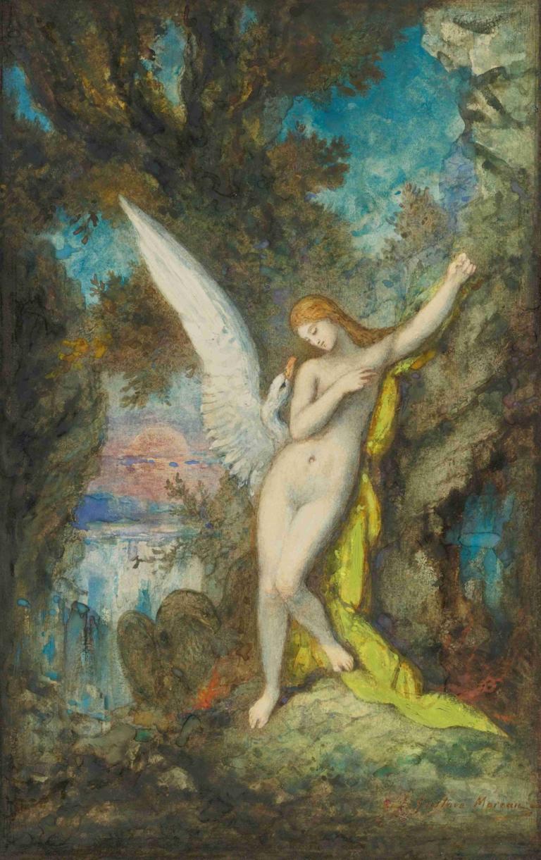 Leda Et Le Cygne,Leda și lebăda,Gustave Moreau,Pictura in ulei,Pictura in ulei, 1 fata, parodie artistică