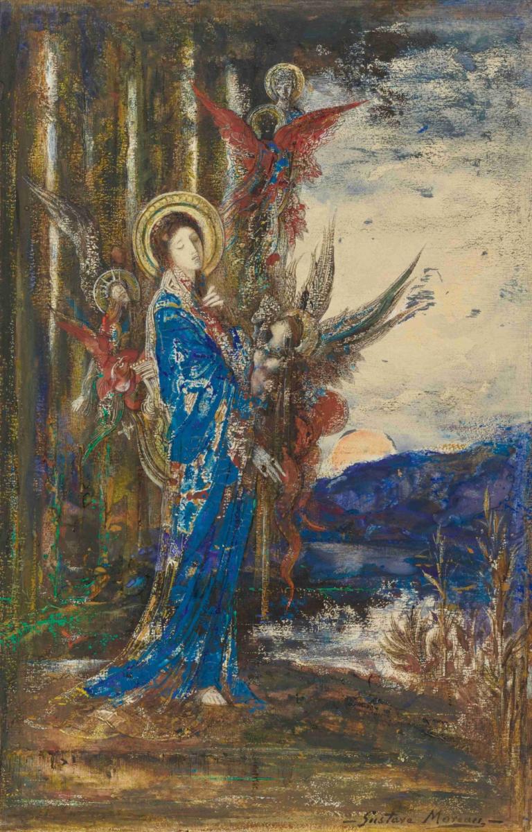 Les Épreuves,De tests,Gustave Moreau,Olieverf,Olieverf, 1meisje, Vleugels, solo, bloem, traditionele media