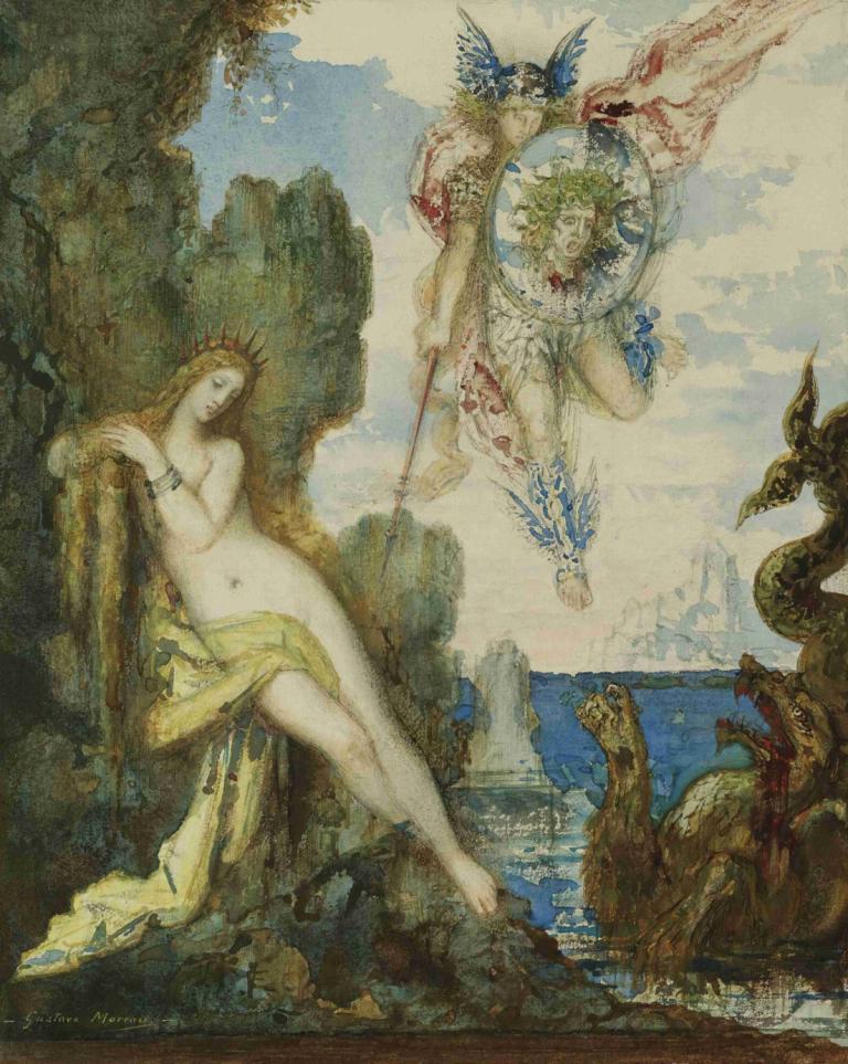 Persee Et Andromede,Perseus und Andromedus,Gustave Moreau,Ölgemälde,Ölgemälde, Kunstparodie, nackt, Flügel