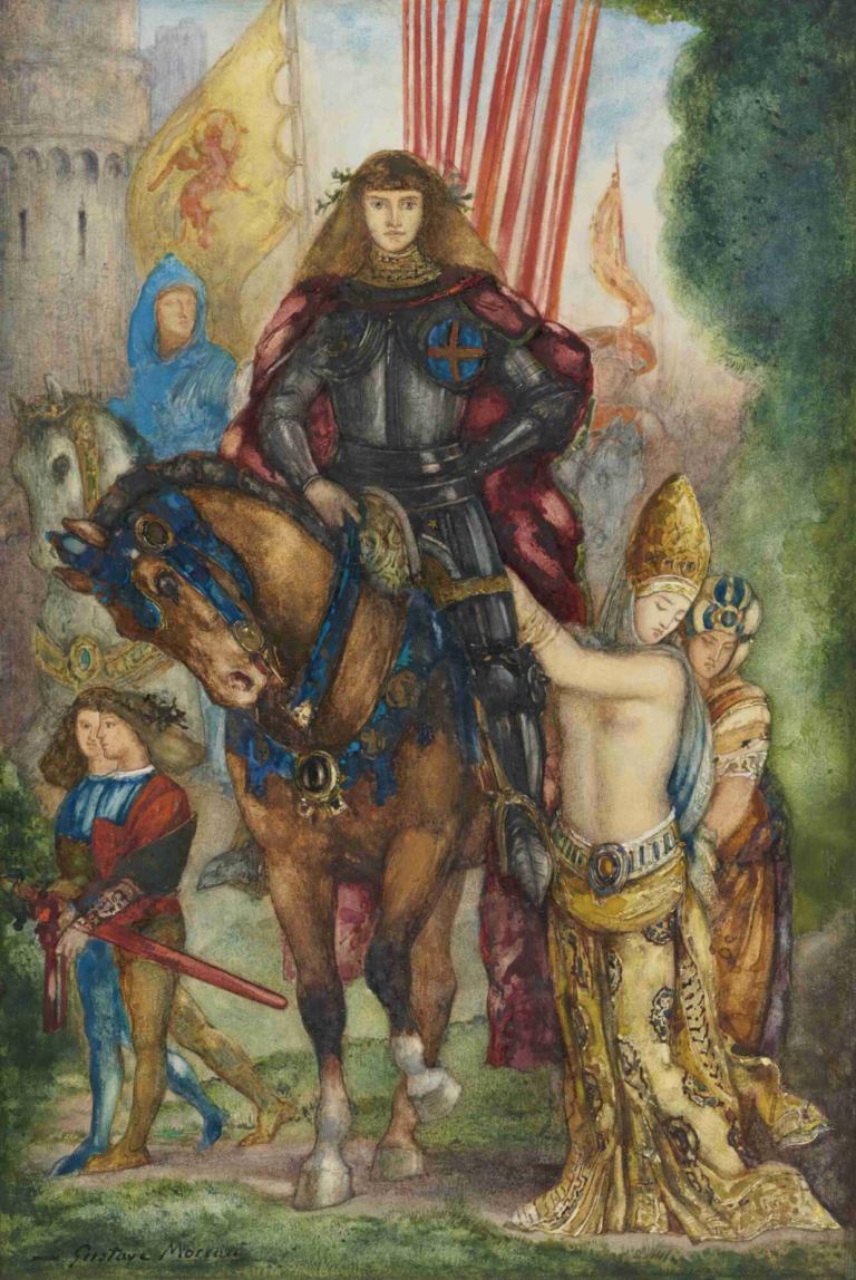 Reître et captives,Dochters en gevangenen,Gustave Moreau,Olieverf,Olieverf, wapen, paard, meerdere jongens