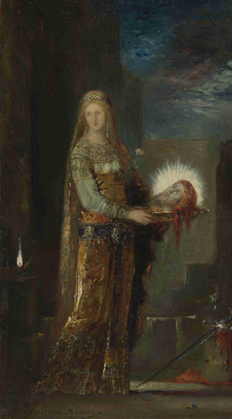 Salome with the Head of John the Baptist,施洗約翰頭像的莎樂美,Gustave Moreau,古斯塔夫·莫羅,油畫,油畫, 1個女孩, 長髮, 金髮, 美術模仿, 裙子