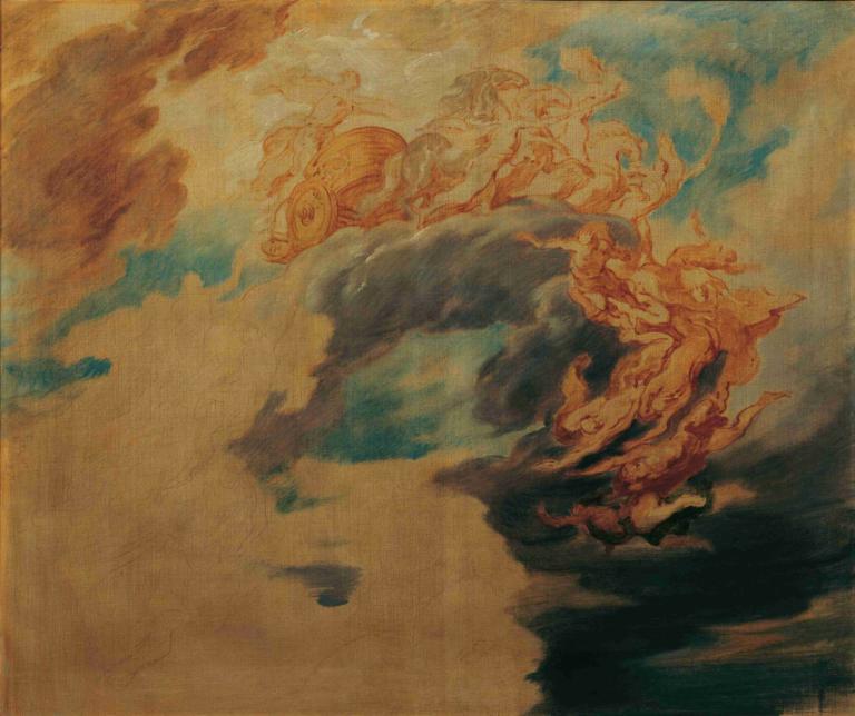 Der Sieg des Lichtes über die Finsternis,Hans Canon,Oil Painting,Oil Painting, traditional media, cloud, fire