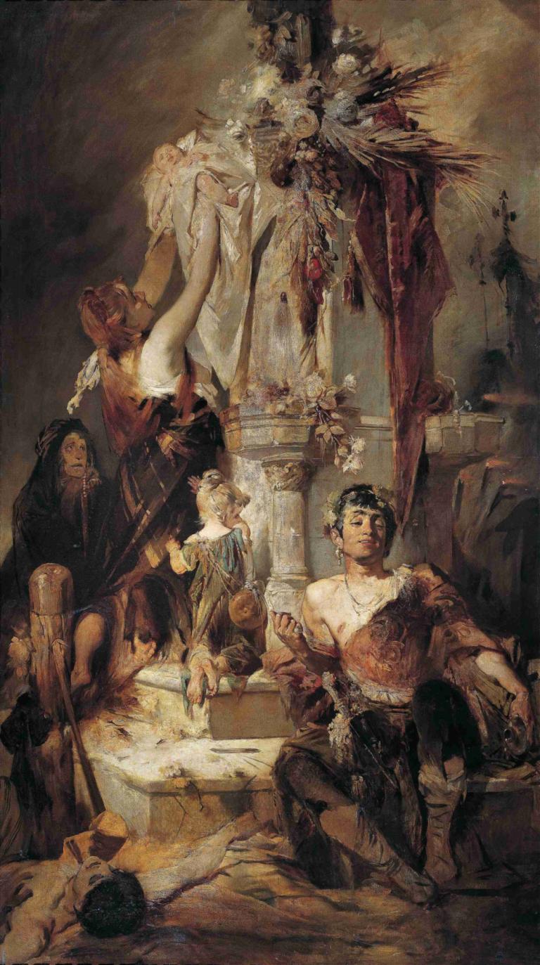 Ancient Victim Scene,Hans Makart,Oil Painting,Oil Painting, fine art parody, multiple boys, sitting