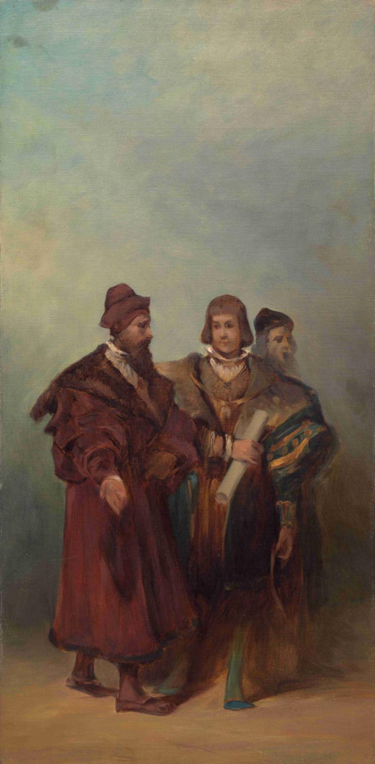 Entwurf zum Festzug 1879 - Drei Maschinenbauer,Hans Makart,Ölgemälde,Ölgemälde, mehrere Jungen, Hut, 3 Jungs