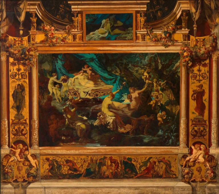 Entwurf zum Vorhang des Stadttheaters (Sommernachtstraum),Hans Makart,Ölgemälde,Ölgemälde, Kunstparodie