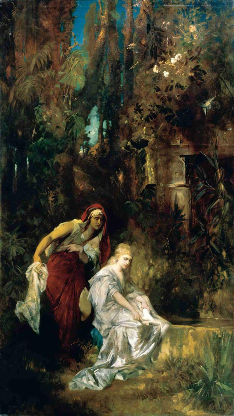 Snow White Receives The Poisoned Comb,Putri Salju Menerima Sisir Beracun,Hans Makart,Lukisan cat minyak