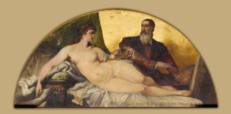 Titian,Tizian,Hans Makart,Oljna slika,Oljna slika, likovna parodija, 1 dekle, 1 fant, bradavice, parodija