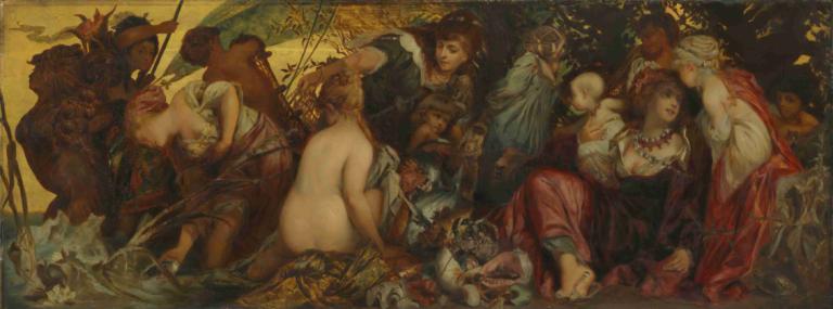 Treasures of the Sea,Zakladi morja,Hans Makart,Oljna slika,Oljna slika, likovna parodija, več deklet, prsi