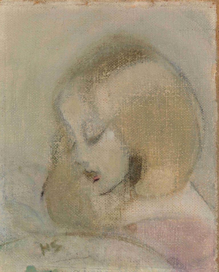 Annuli Reading,Helene Schjerfbeck,Color Sketch,Color Sketch, solo, 1girl, blonde hair, brown hair, lips