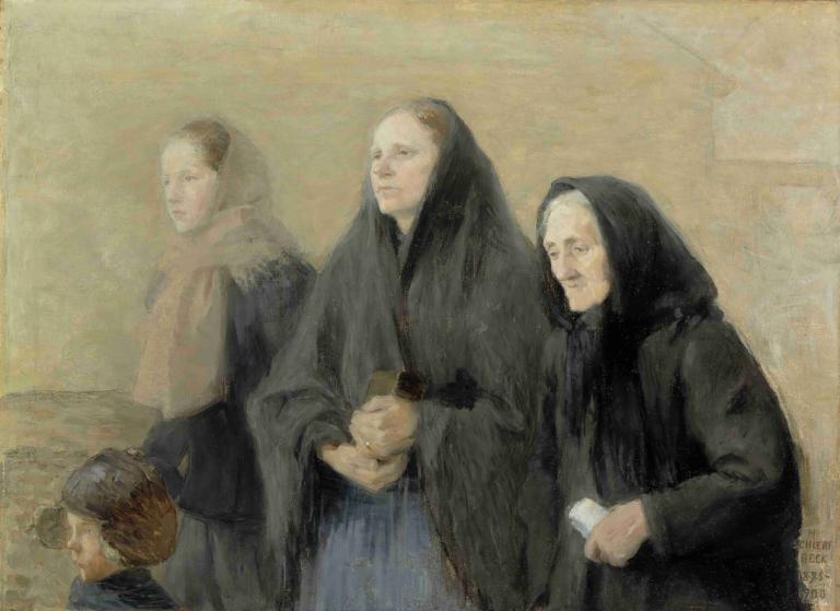 Churchgoers,Helene Schjerfbeck,Oil Painting,Oil Painting, multiple boys, fine art parody, robe, brown hair