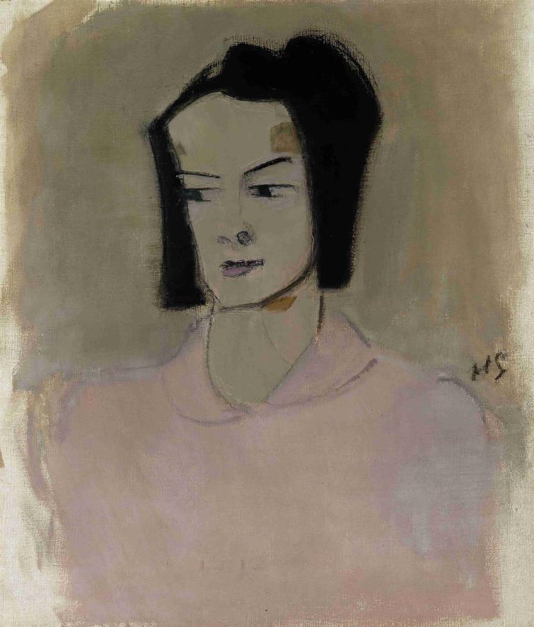 Finnish Nurse III (Ester Räihä),Helene Schjerfbeck,Oil Painting,Oil Painting, solo, 1girl, black hair