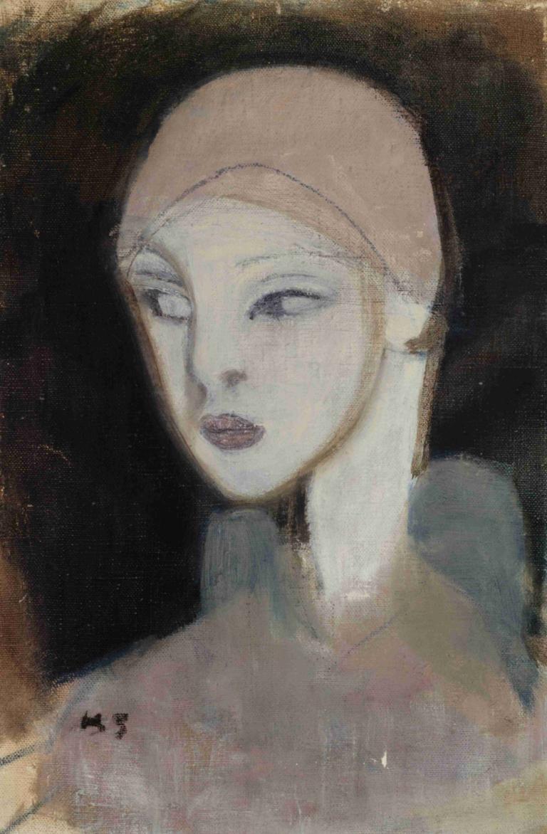 Girl from the Islands,Helene Schjerfbeck,Oil Painting,Oil Painting, solo, 1girl, portrait, lips