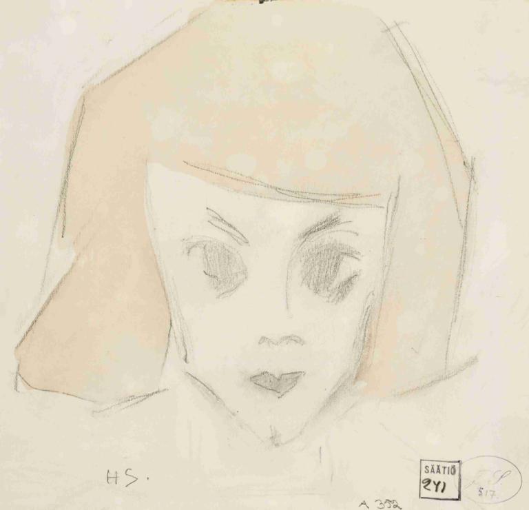 Girl with Large Eyes (Karin),Gadis dengan Mata Besar (Karin),Helene Schjerfbeck,Sketsa Warna,Sketsa Warna