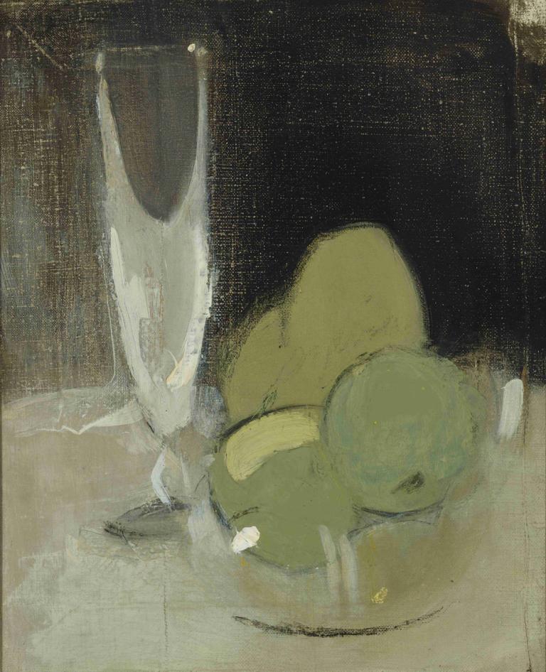 Green Apples And Champagne Glass,Grüne Äpfel und Champagnerglas,Helene Schjerfbeck,Ölgemälde,Ölgemälde