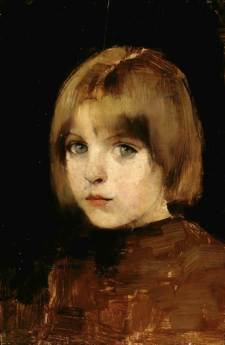 Head Of A Girl,Tytön pää,Helene Schjerfbeck,Öljymaalaus,Öljymaalaus, yksin, 1 tyttö, lyhyet hiukset