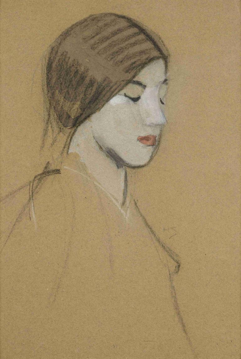 Head Of A Girl,Kopf eines Mädchens,Helene Schjerfbeck,Farbskizze,Farbskizze, Solo, 1Mädchen