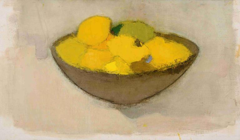 Lemons in a bowl,Helene Schjerfbeck,Oil Painting,Oil Painting, no humans, food, food focus